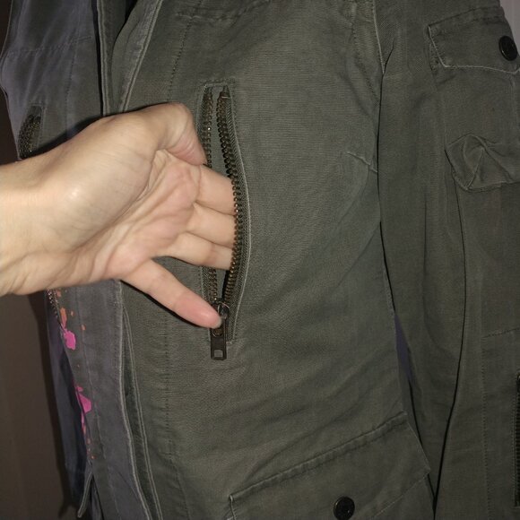 BB Dakota Vintage Olive Green Long Twill Utility Jacket - Size Small - Picture 9 of 15